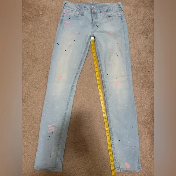 True Religion Light Blue Skinny Jeans with Pink and Black Accents - Picture 4 of 4